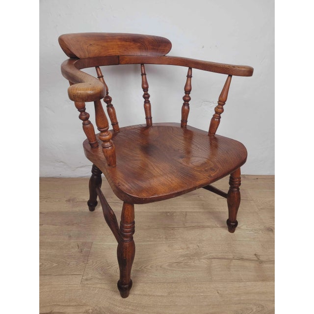 Victorian Country Farmhouse Ash and Elm Smoker's Bow Armchair, 1900s For Sale - Image 4 of 18