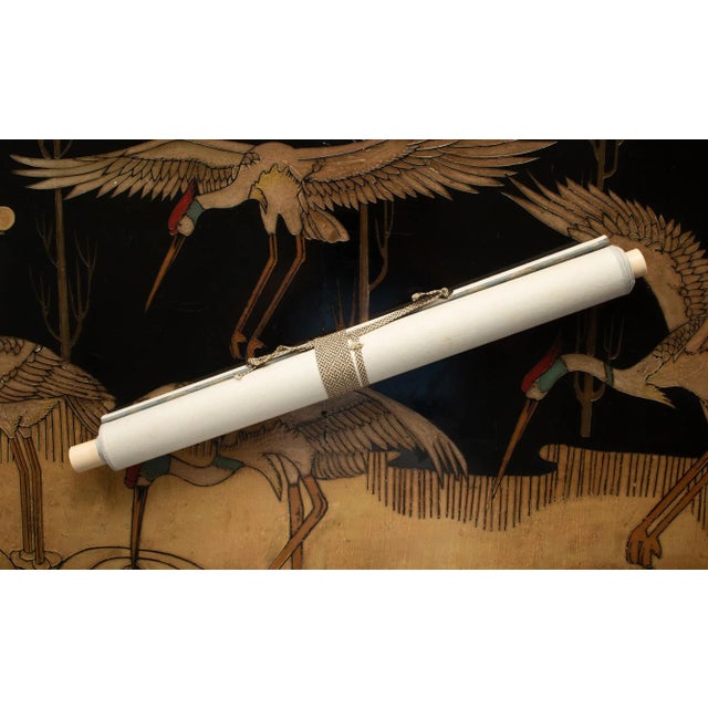 Early 20th Century Meiji to Early Showa Era Japanese Watercolor Scroll "Two Cranes and the Pine Tree" For Sale - Image 12 of 12