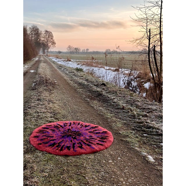 Vintage Scandinavian Round Wool High-Pile Rug, 1970s For Sale - Image 9 of 12