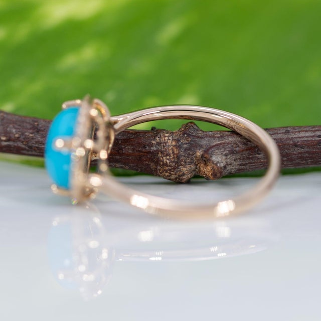 2.3Ct Sleeping Beauty Turquoise Ring With Natural Diamonds Accents: 14k Gold, Size 6.75 For Sale - Image 9 of 9