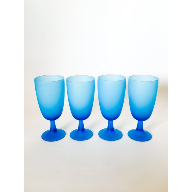 Italian 1960s Carlo Moretti Satinato Electric Blue Goblets- Set of 4 For Sale - Image 3 of 12