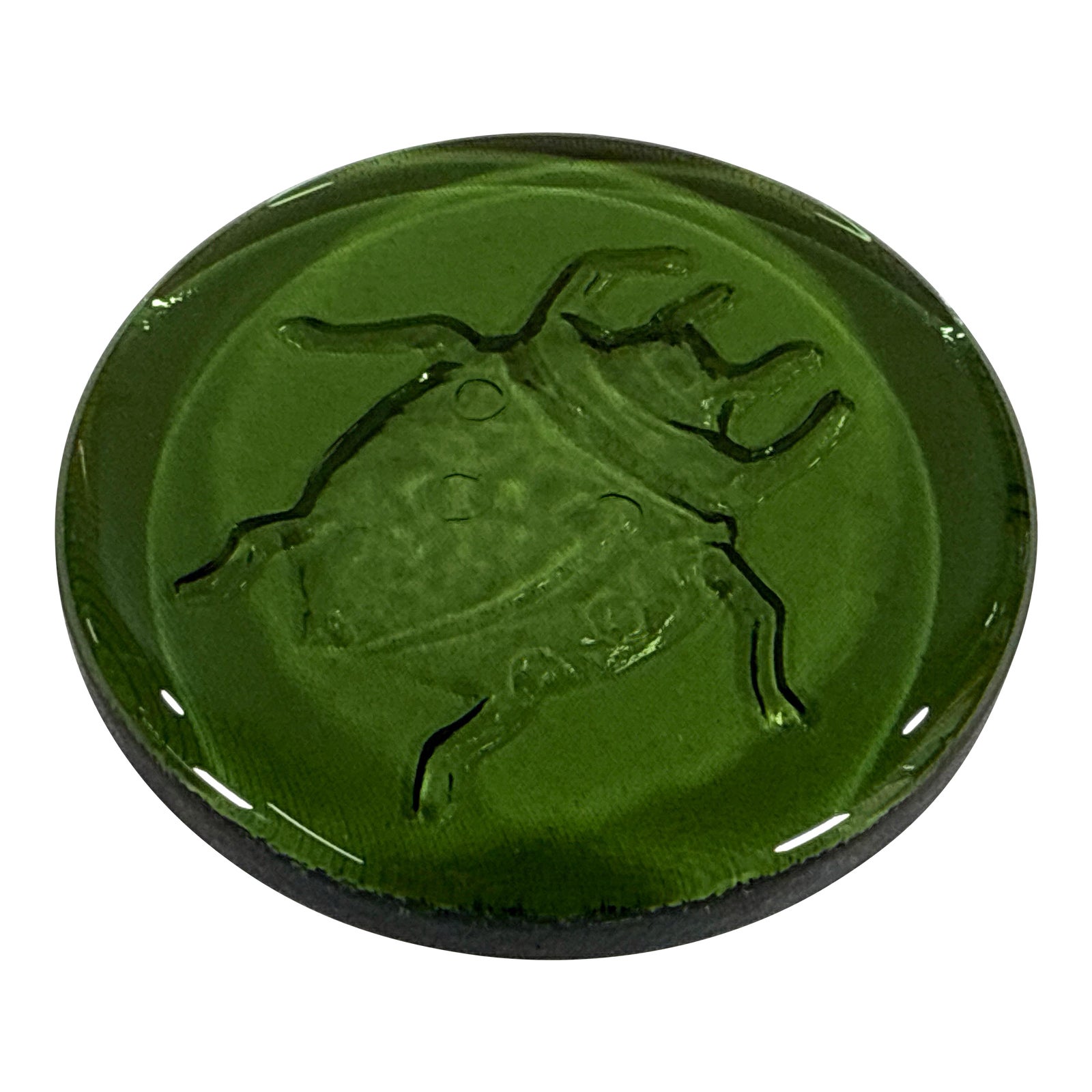 Vintage Bottle Green Glass Embossed Ladybug Beetle Paperweight