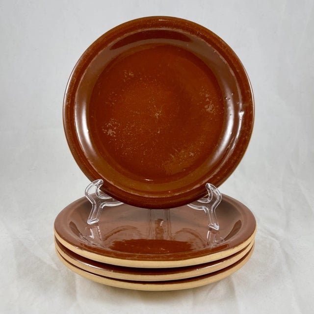 Vallauris French Treacle Glaze Terra Cotta Rustic Pottery Plates, S/4 For Sale - Image 9 of 9