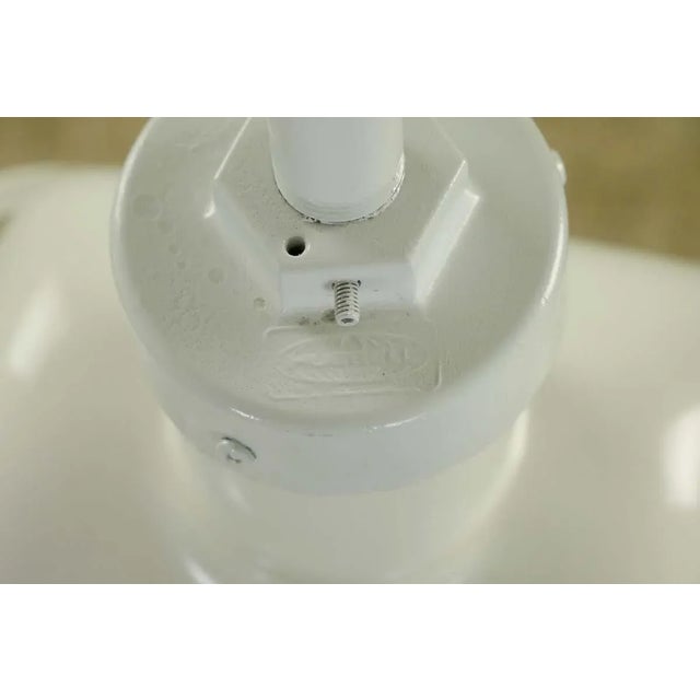 Metal Late 20th Century Restored White Enameled Steel Industrial Pendant Light For Sale - Image 7 of 10