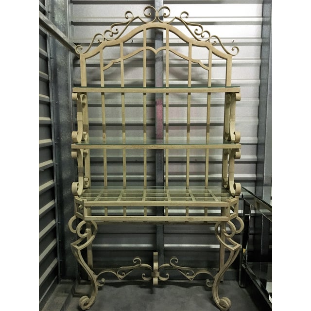 Ornate Iron Baker's Rack With Glass Shelves Chairish