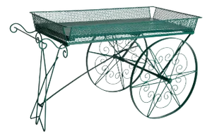 Large Green Wood and Metal Garden Flower Cart