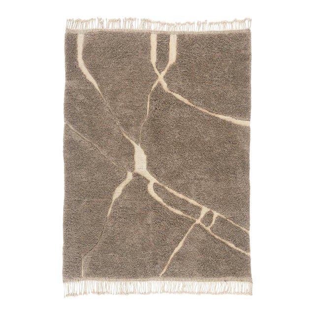 Abstract Fractured Line Hand-Knotted Moroccan Wool Rug | 9'4" X 7'1" | One of a Kind For Sale