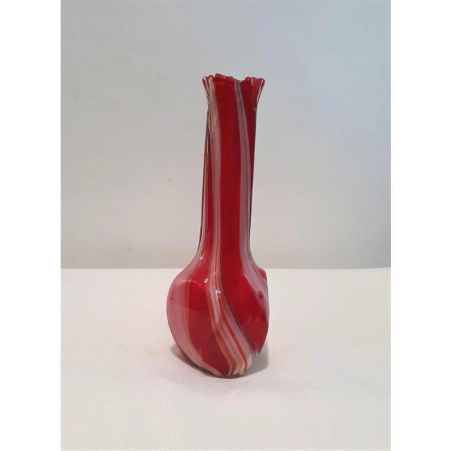 Vintage Mid Century Norcrest Red Striped Glass Vase For Sale - Image 9 of 9
