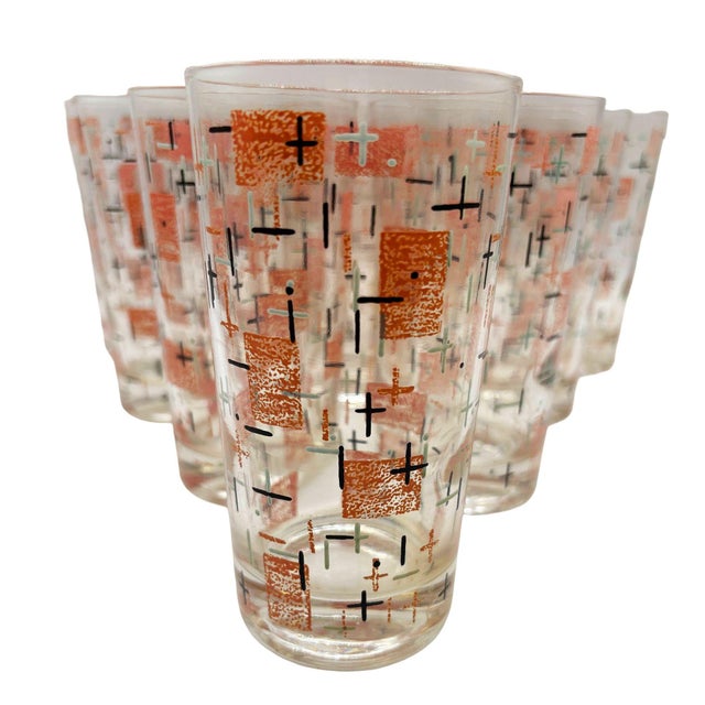 Mid-Century Modern 1950s Mid-Century Modern Googie Print Atomic & Starbursts Midmod Cocktail Glass, Set of 10 For Sale - Image 3 of 8