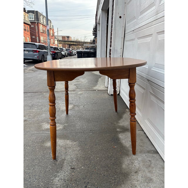 Mid 20th Century Vintage Oval Dining Table | Mid Century Solid Wood Kitchen Table | Early American Colonial Revival Wooden Table, Vintage Small Kitchen Table For Sale - Image 5 of 10