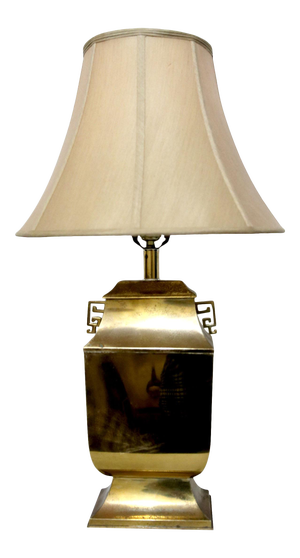 Mid-Century Hollywood Regency Chinoiserie Brass Table Lamp With Greek Key Handles