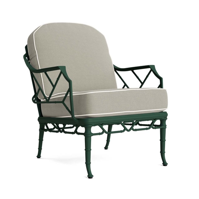 Brown Jordan Calcutta Lounge Chair in Forest Green with Forest Green and Sea Salt Welt Cushions For Sale