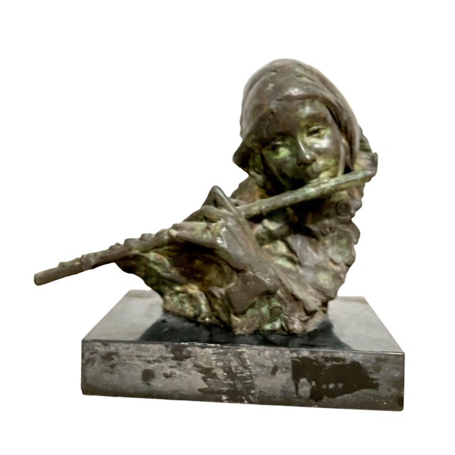 Stanley Bleifeld, Bronze Sculpture Flutist American Modernist Art Stanley Bleifeld Girl with Flute, c.1970 For Sale - Image 4 of 16