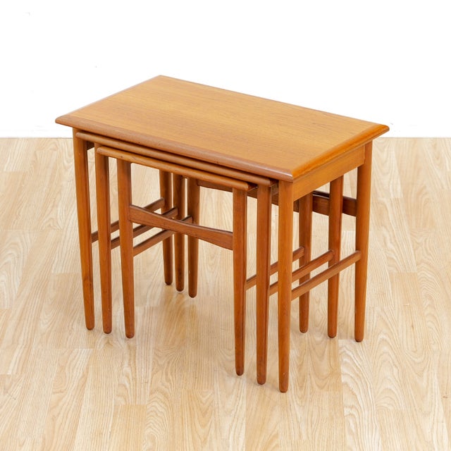 Wood 1960s Danish Modern Teak Nesting Tables For Sale - Image 7 of 10