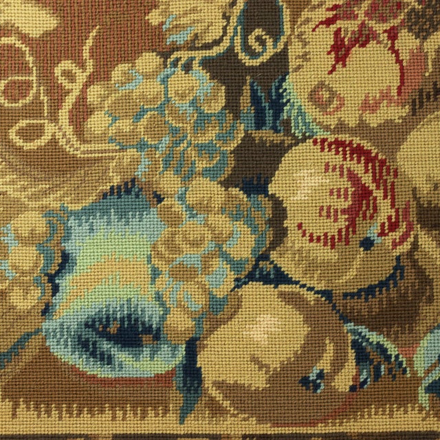 Textile Vintage Needlepoint Tapestry Still Life of Fruit – Rustic Wall Art in Earth Tones For Sale - Image 7 of 9