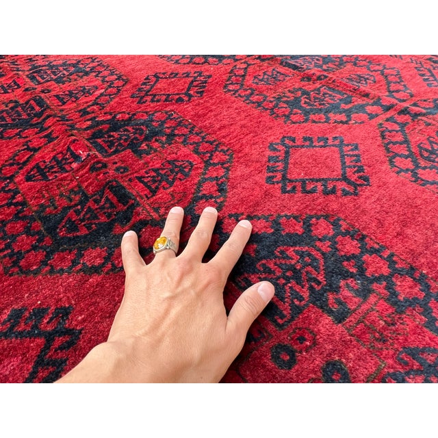 Red Red Turkmen Tribal Hand-Knotted Wool Rug - 4'3" X 5'5" For Sale - Image 8 of 11