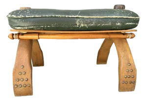 Mid 20th Century Vintage Mid Century Middle Eastern Wood & Green Leather Camel Saddle Footstool/Ottoman