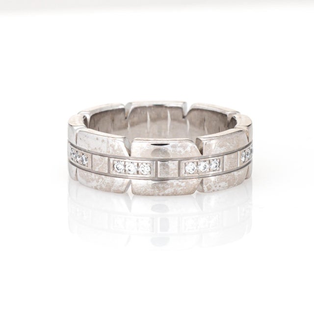 Cartier 90s Cartier Tank Francaise Ring Eu 50 Sz 5.25 Band 18k White Gold Signed Jewelry For Sale - Image 4 of 7