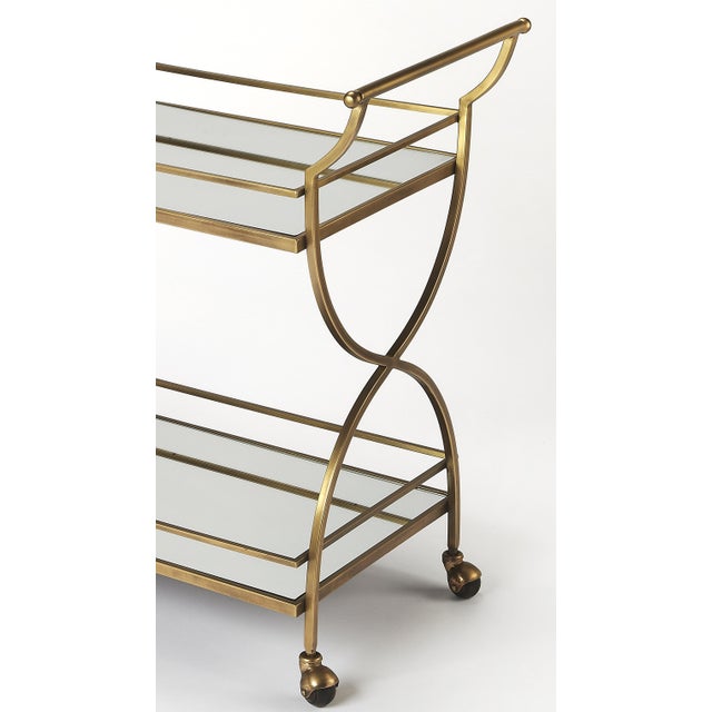Modern Graci 38 in. W Rectangular Mirror and Metal Antique Mobile Bar Cart, Antique Gold For Sale - Image 3 of 4