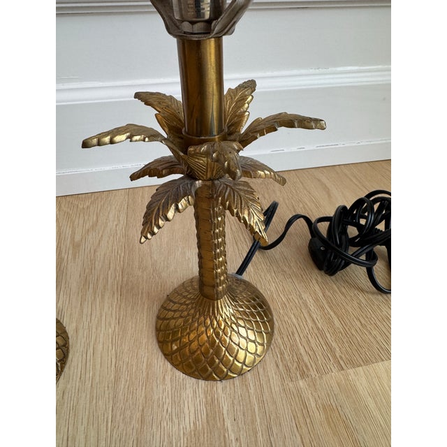 1960s Small Heavy Cast Brass Palm Tree Table Lamps – Pair For Sale - Image 5 of 5