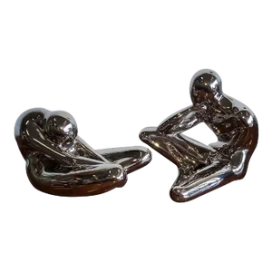1970s Large Jaru Metallic Silver Glaze Ceramic Abstract Nude Sculptures - a Pair