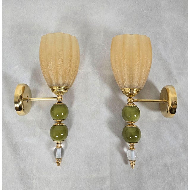 1990s Olive Green and Amber Murano Glass Sconces - a Pair For Sale In Dallas - Image 6 of 13
