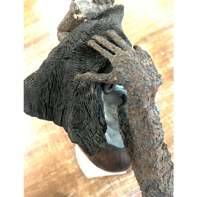 Mid 20th Century Sculpture of African Woman made of Iron and Marble base For Sale - Image 4 of 8