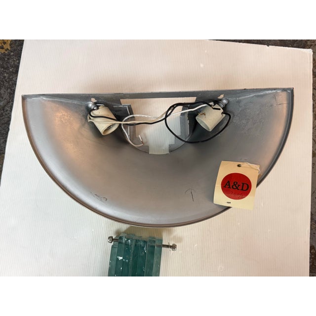 1980s Karl Springer Purcell Brass + Aqua Glass Wall Sconce For Sale - Image 11 of 12
