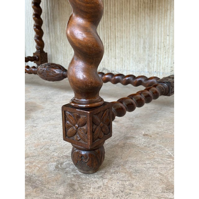 19th Spanish Baroque Walnut Solomonic Legs Extendable Table With Carved Frame For Sale - Image 12 of 13