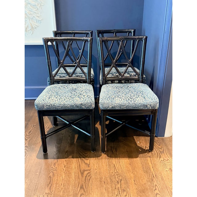 Set of 4 Painted McGuire Chairs With Custom Cushions For Sale In Washington DC - Image 6 of 8