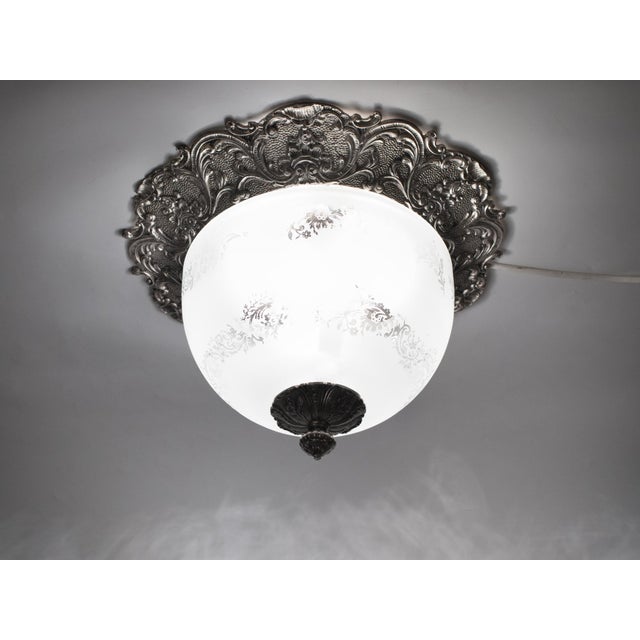 1950s Spanish Neo-Rococo Silver-Plated Cast Brass Plafond Flush Mount Ceiling Light For Sale - Image 11 of 13