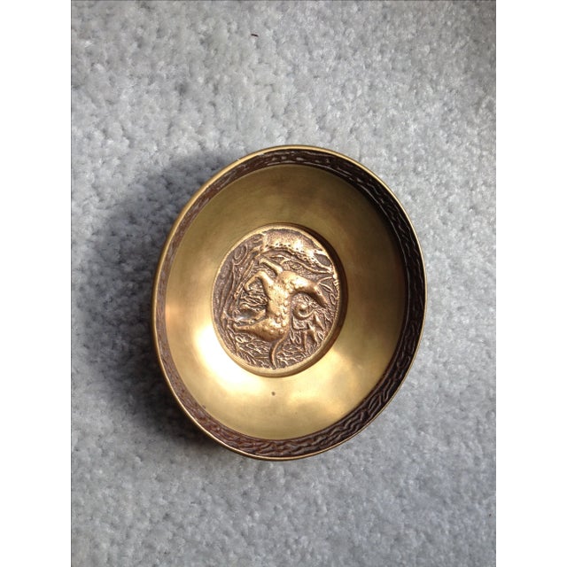 Vintage Oriental Small Solid Brass Animal Theme Bowl Dish Plate Deer Fawn Korea Vintage solid brass bowl with animal...