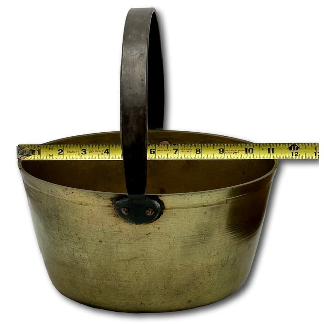 Antique 12 Inch Heavy Brass & Hand Wrought Iron Fireplace Hearth Hanging Cooking Pot Mid 19th Century For Sale - Image 17 of 18