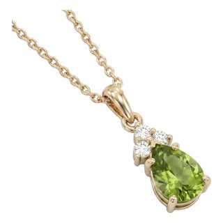 Handmade Natural Peridot Teardrop Pendant Necklace in 18k Gold Plated For Sale