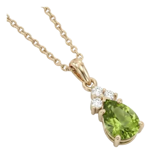 Handmade Natural Peridot Teardrop Pendant Necklace in 18k Gold Plated
