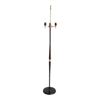 Brazilian Mid-Century Modern Vintage Floor Lamp in Black with Brass Details For Sale