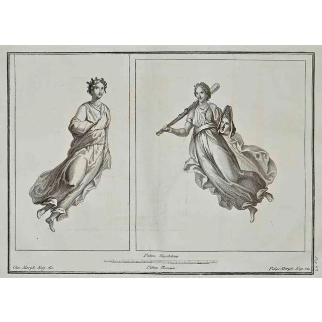 Ancient roman fresco from the series "antiquities of herculaneum", is an etching on paper realized by giovanni morghen in...