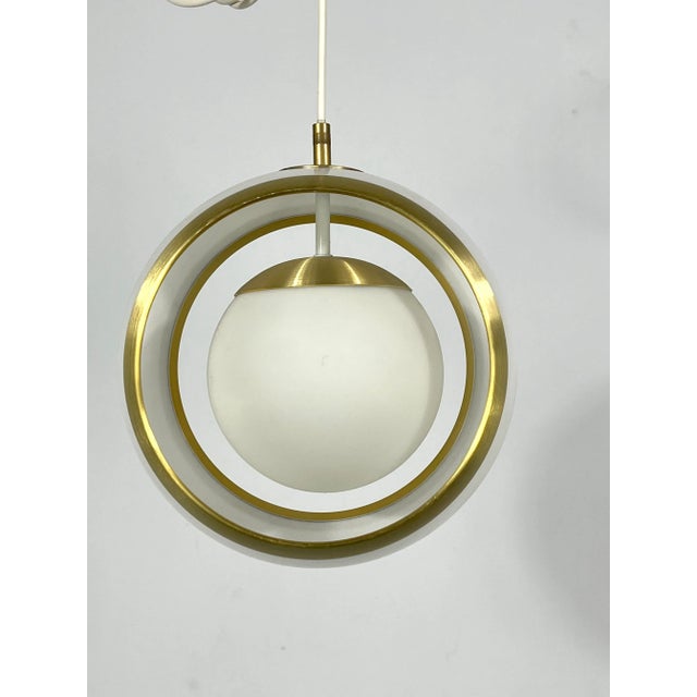 Gold Italian Pendant in Gilded Aluminum and Opaline from Stilux Milano, 1960s For Sale - Image 8 of 11