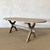 86.5"L x 35.5" D x 30"H CL Top: 28.5" Between legs: 47.75" Leg to edge : 17.5" Leg width: 22" Reclaimed Fir / Vintage...