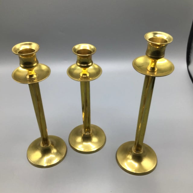 Vintage Fluted Yellow Brass Candle Holders-Set of 3 For Sale - Image 12 of 13