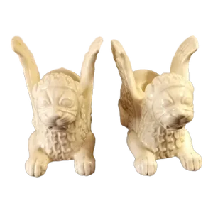 Vintage Pair of Fitz & Floyd Feng Shui Winged Guardian Lion Candle Holders
