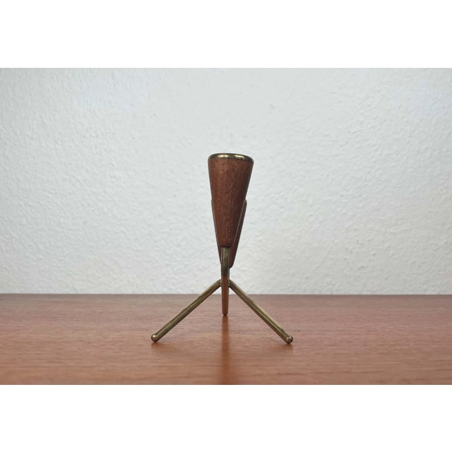 Mid-Century Modern Danish Teak and Brass Candleholder, 1960s For Sale - Image 12 of 18
