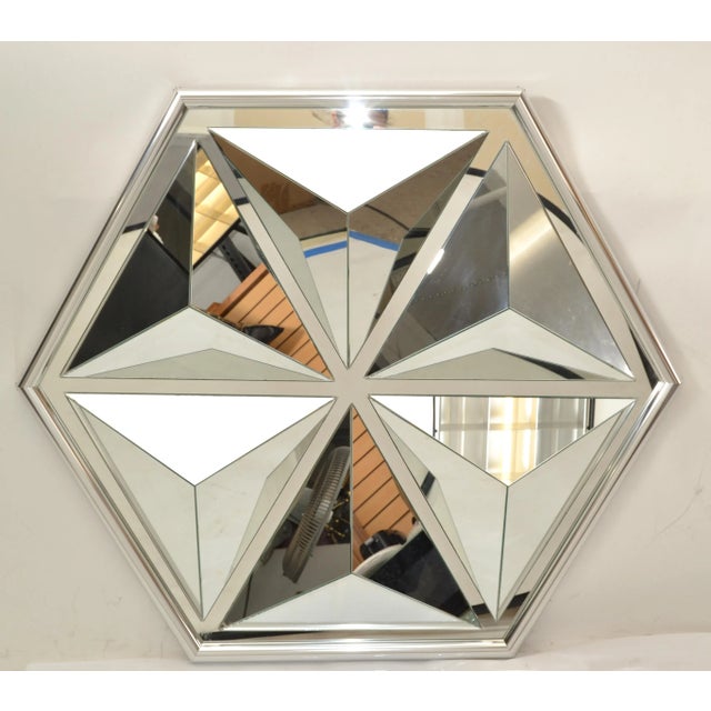 One-of-a-kind diamond shaped faceted wall mirror Thayer Coggin by Milo Baughman made in the USA in the 1976. Hand painted...