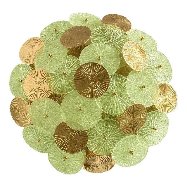 Glass Green Water-Lily Brass and Murano Glass Sputnik Flush Mount by Simoeng for Simoeng For Sale - Image 7 of 7