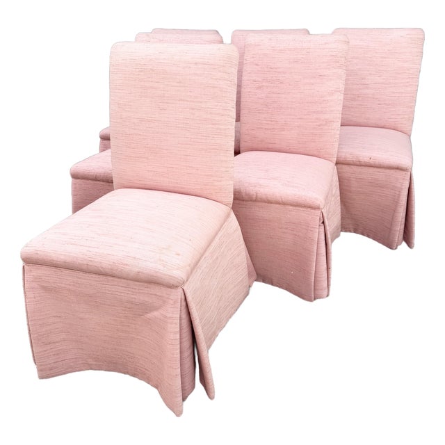 Postmodern Pink Skirted Parsons Dining Chairs - Set of 6 For Sale