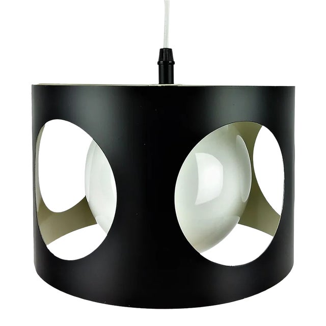 Large Vintage Black Pendant Lamp, 1960s For Sale