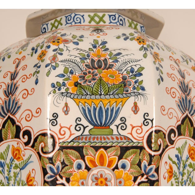 Mid 20th Century Vintage Delft Vases Polychrome Tall Covered Jars Floor Vases a Pair For Sale - Image 5 of 9