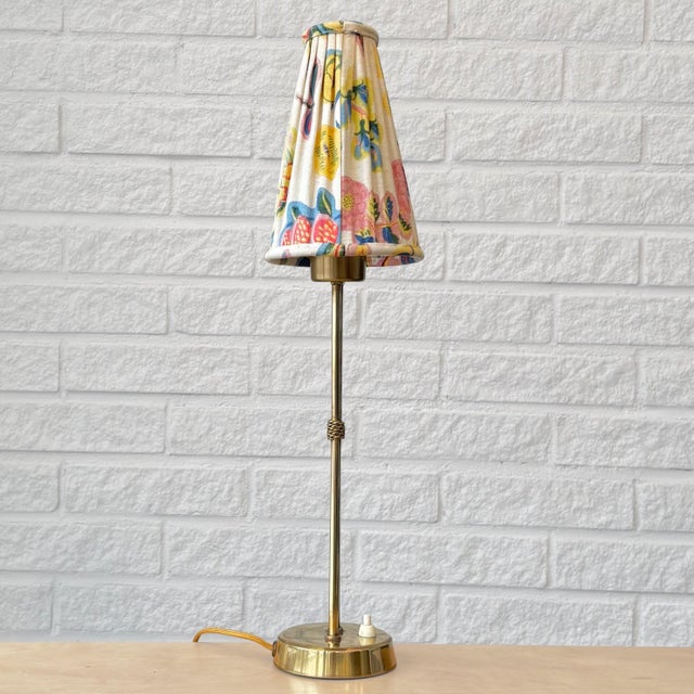 Vintage Table Lamp in Brass and Textile by Hans Bergström for Ateljé Lyktan, 1940s For Sale - Image 6 of 16