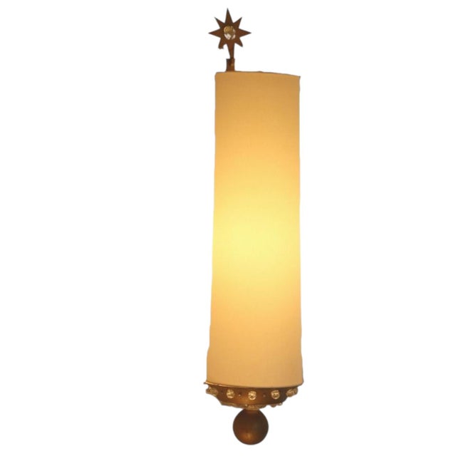 Plastic Large Wall Lamp in Gilt Metal with Resin Beads and Off-White Paper Lampshade, France, 1940s For Sale - Image 7 of 7