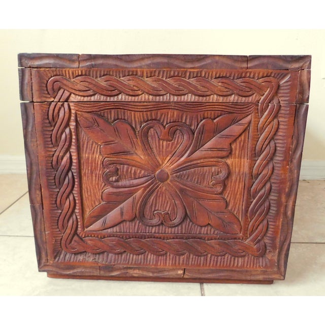 Vintage Mid Century Carved Wood Storage Truck Chest For Sale - Image 10 of 15